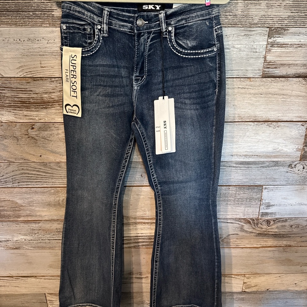 NWT Sky Women's Boot Cut Dark Stretchy Blue Jeans- size 9/10